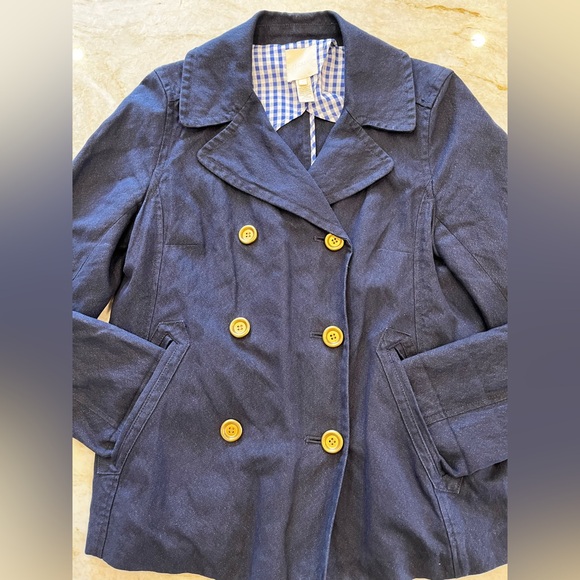 J.Crew Navy Cotton Canvas‎ Pea Coat Size 6 Double-Breasted Classic Outerwear - Picture 3 of 9